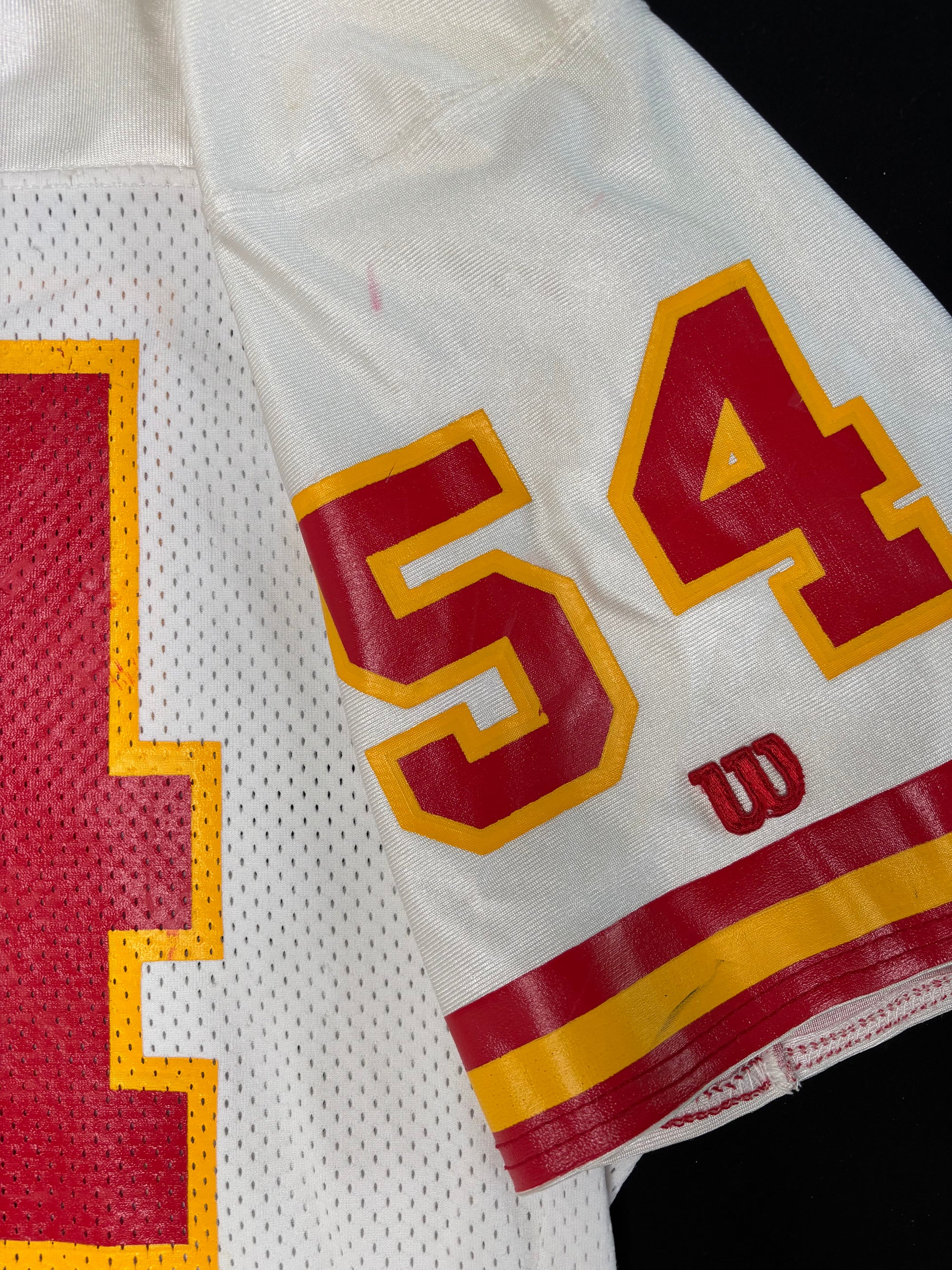 1991 Kansas City Chiefs Tracy Simien Game Worn Autographed Wilson Football Jersey Size: 46