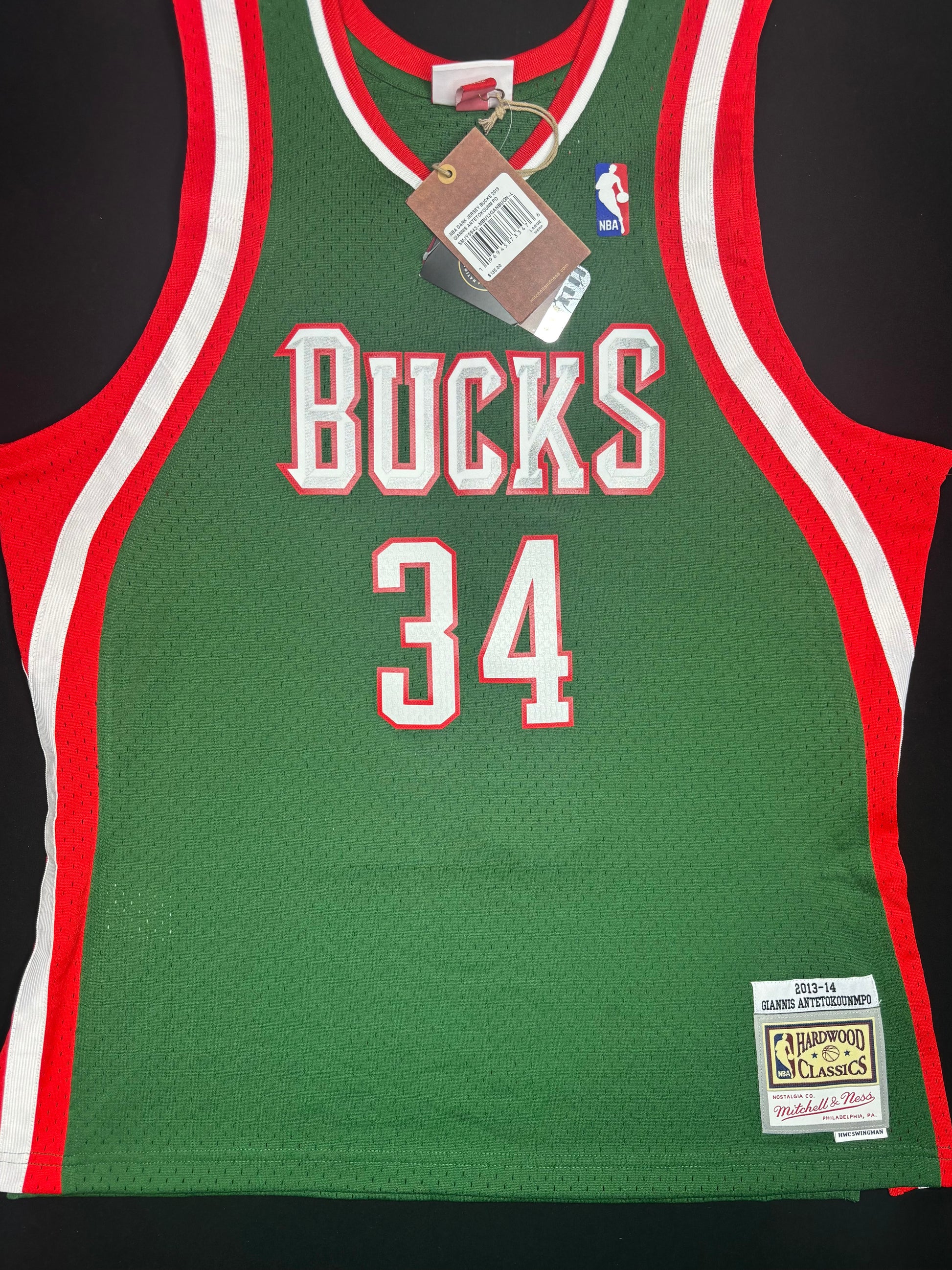 NWT Milwaukee Bucks Giannis Antetokounmpo Mitchell Ness 2013-14 Basketball Jersey Size: Large