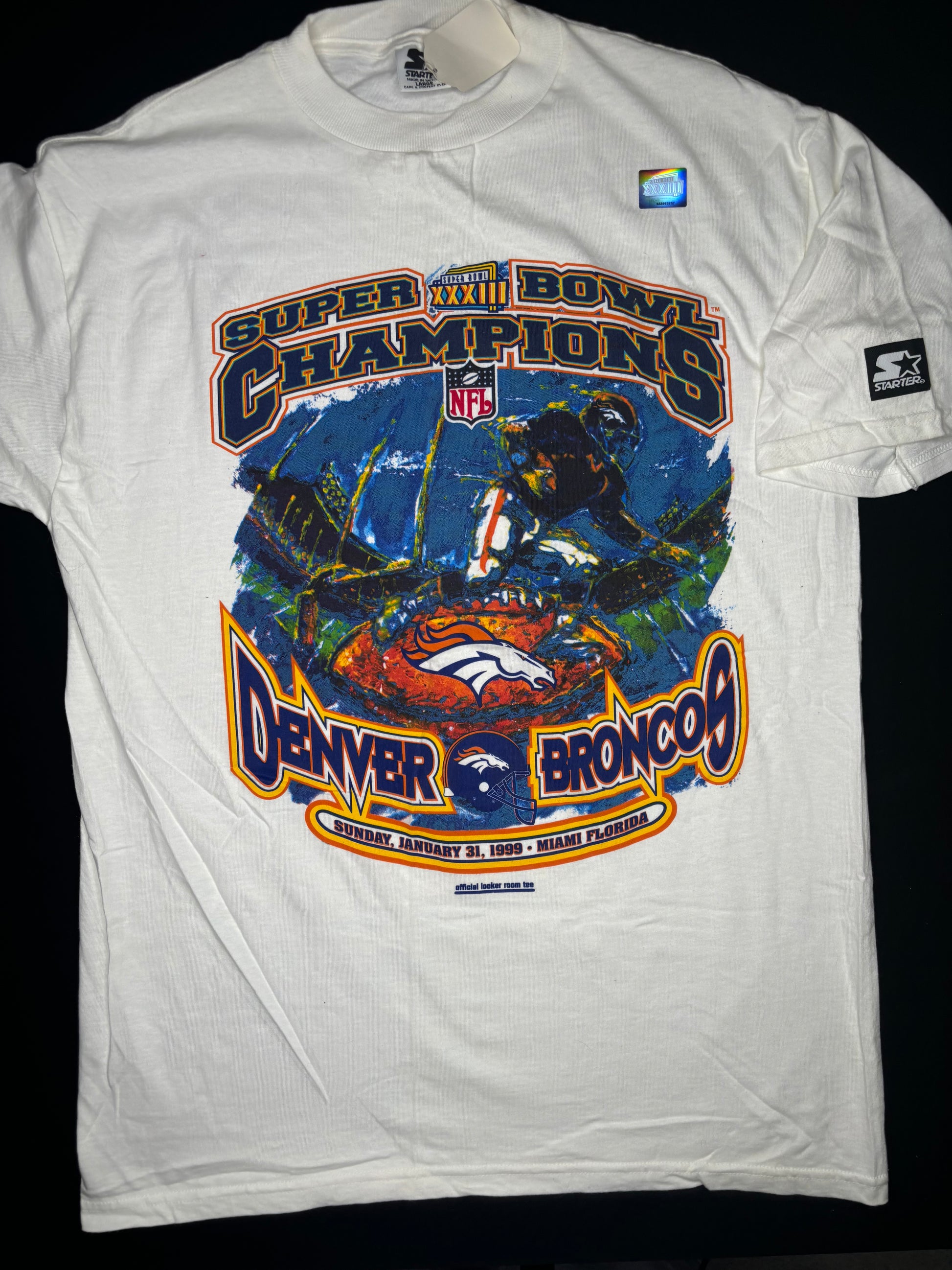NWT Vintage Team Issued Denver Broncos Starter Super Bowl 33 NFL T-Shirt Size: Large