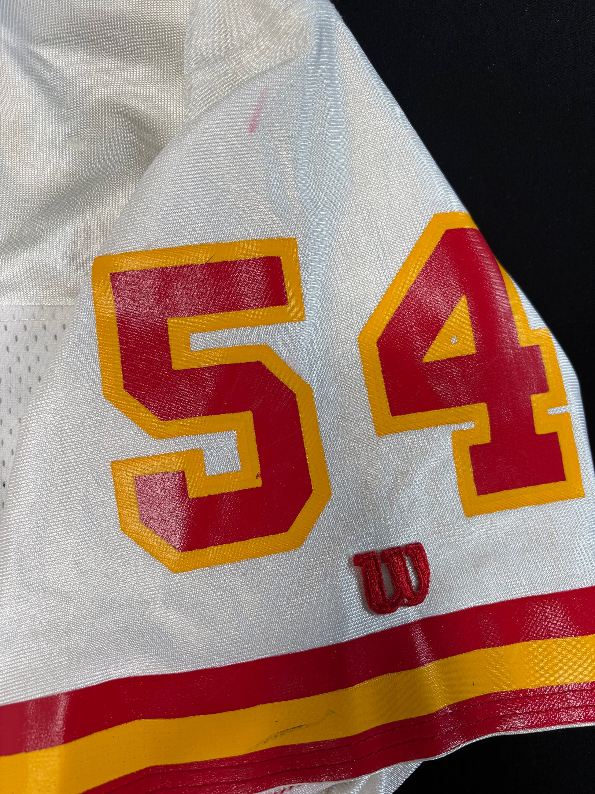 1991 Kansas City Chiefs Tracy Simien Game Worn Autographed Wilson Football Jersey Size: 46