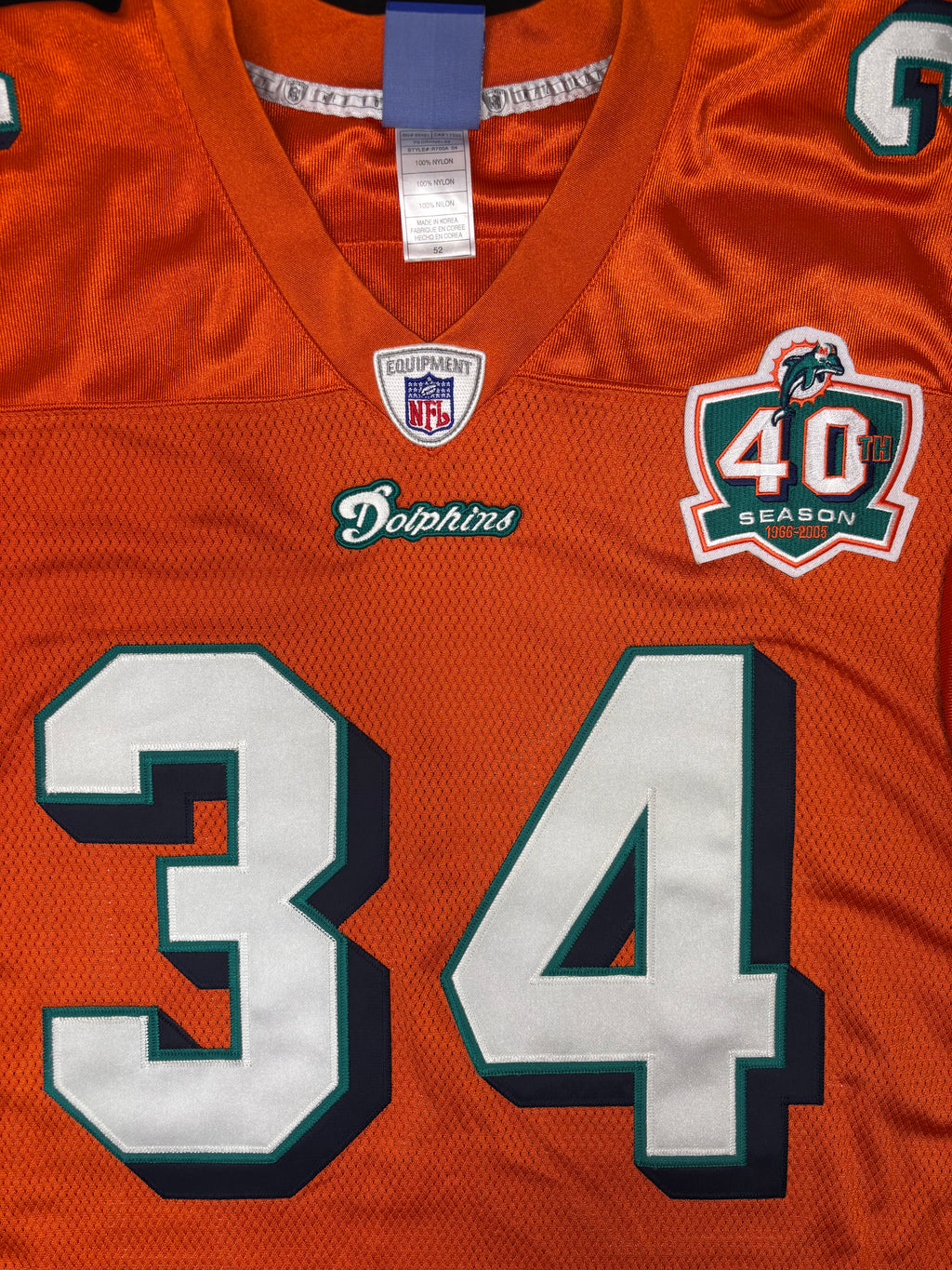 Miami Dolphins Ricky Williams Alt Orange 40th Anniversary Reebok Football Jersey Size: 52
