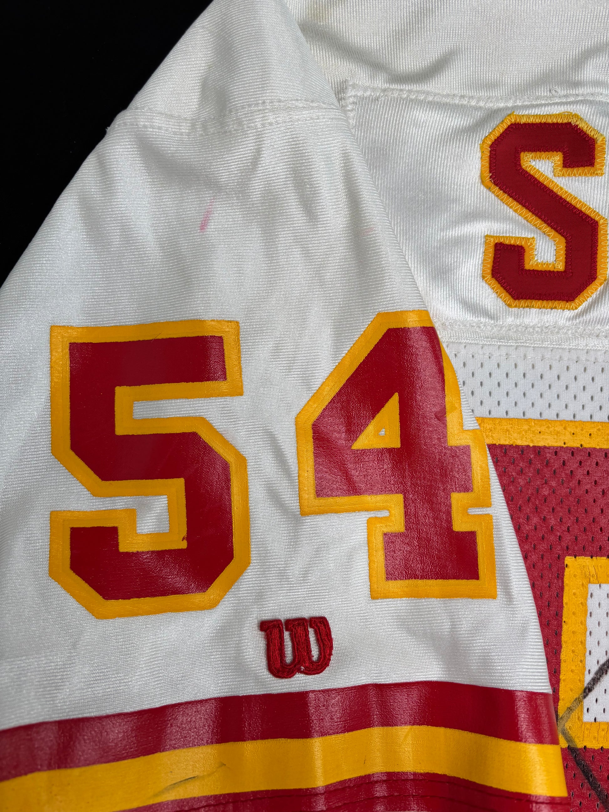 1991 Kansas City Chiefs Tracy Simien Game Worn Autographed Wilson Football Jersey Size: 46
