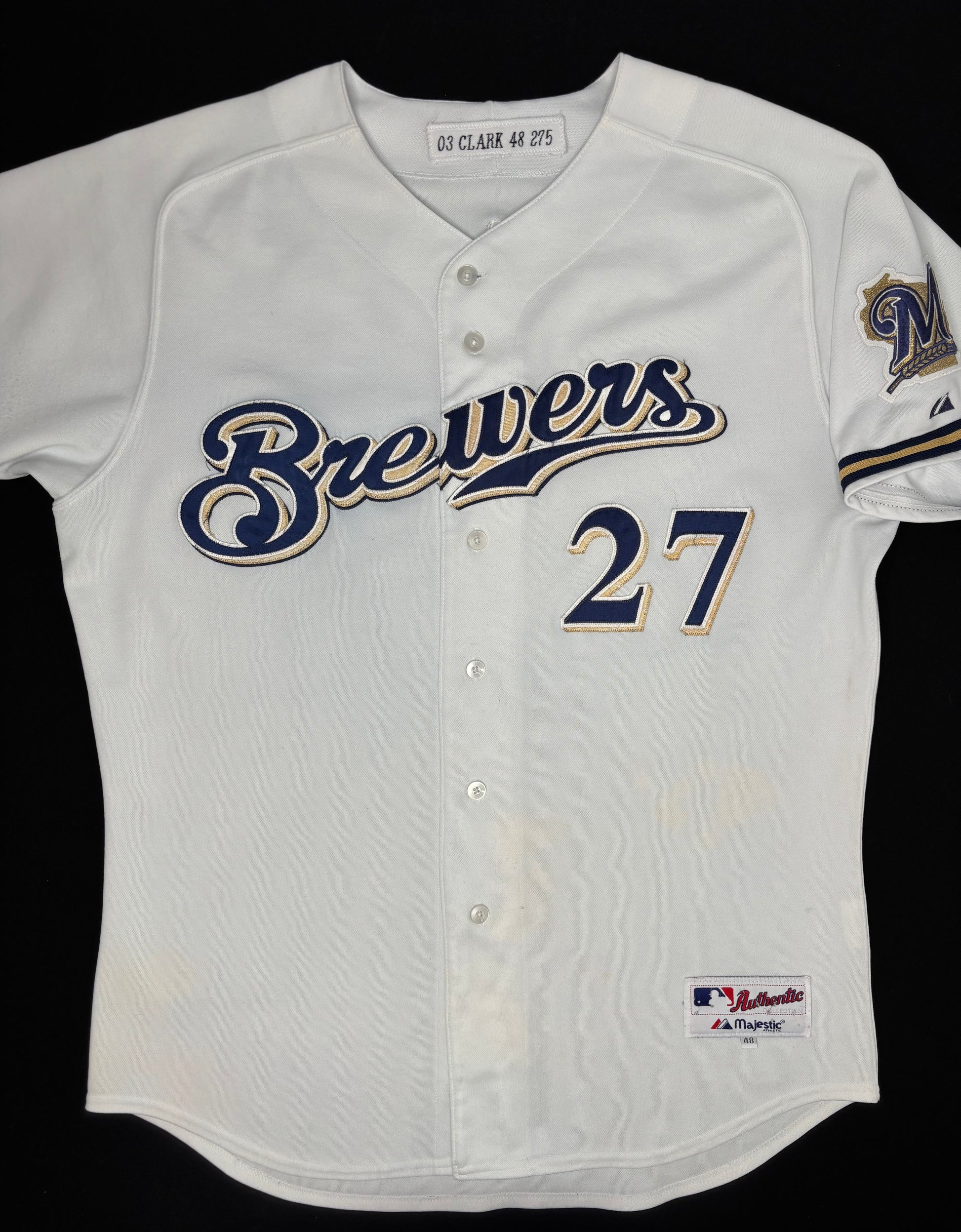 Milwaukee Brewers Brady Clark 2003 Team Issued Majestic Authentic Baseball Jersey Size: 48