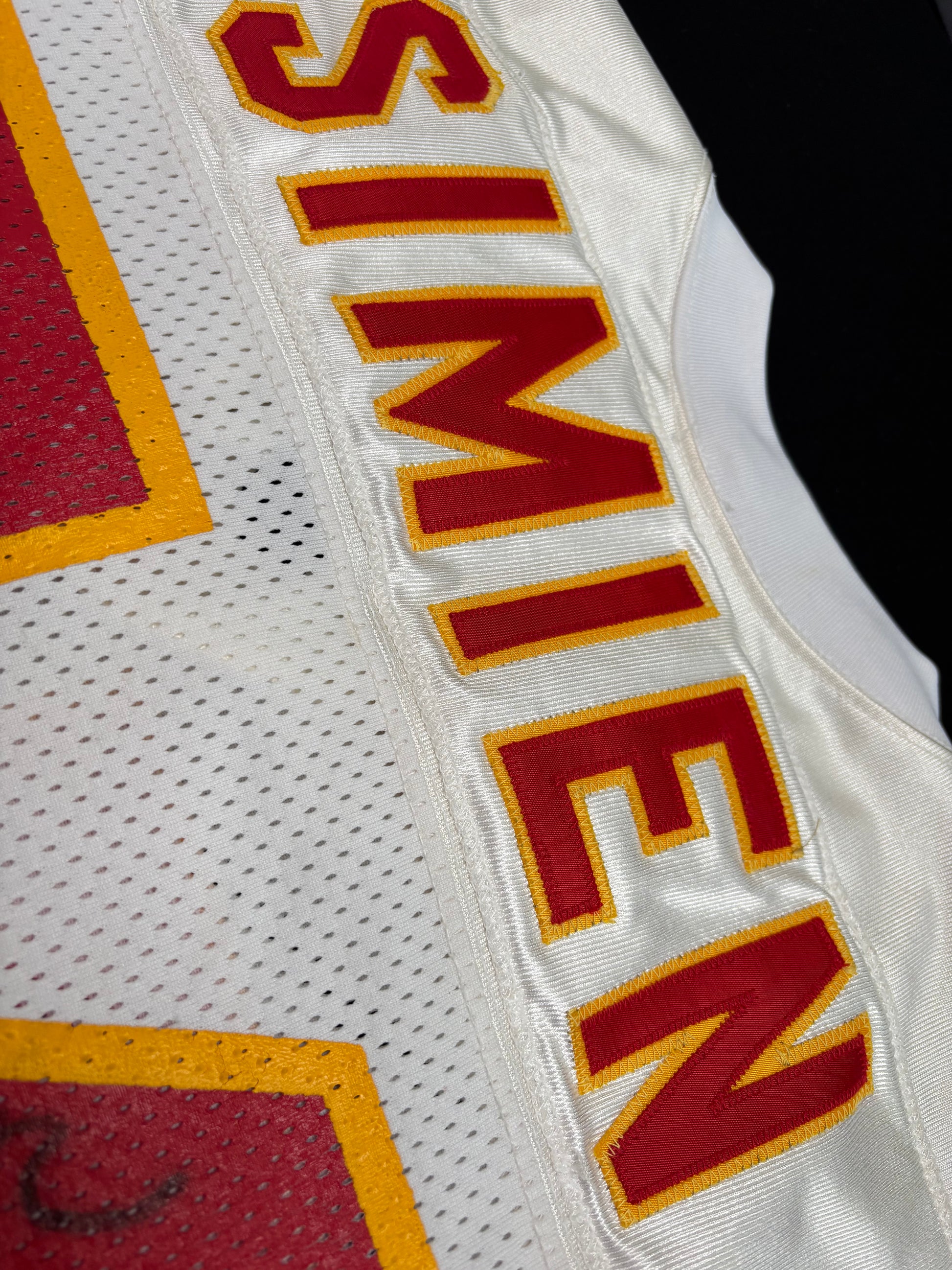 1991 Kansas City Chiefs Tracy Simien Game Worn Autographed Wilson Football Jersey Size: 46