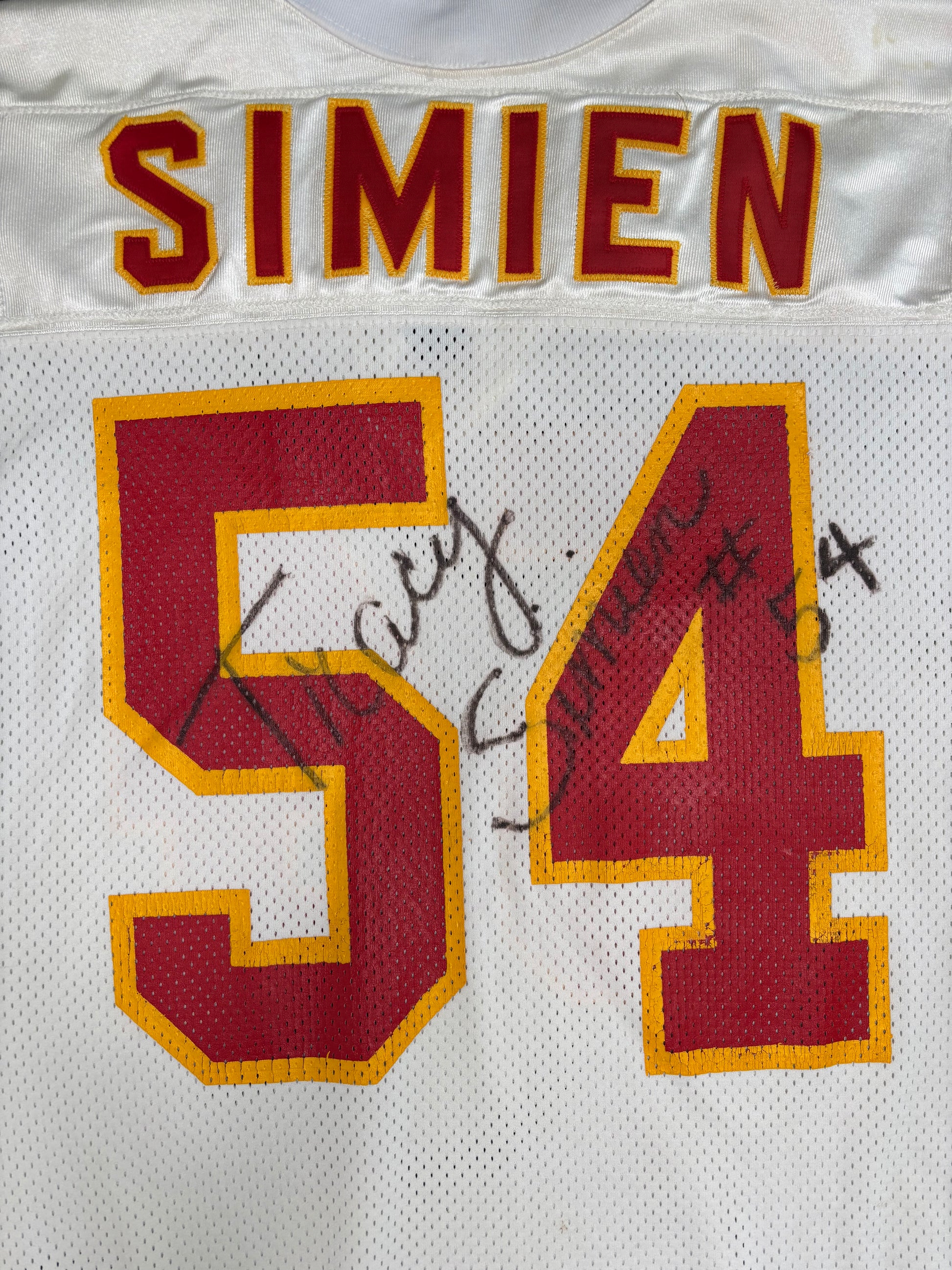 1991 Kansas City Chiefs Tracy Simien Game Worn Autographed Wilson Football Jersey Size: 46
