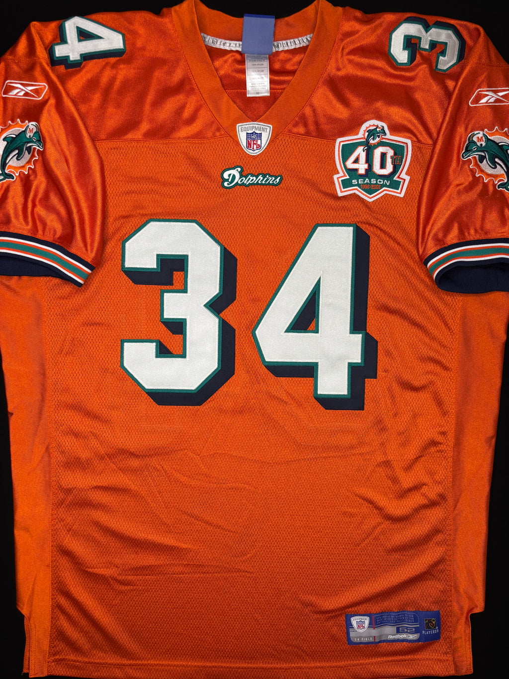 Miami Dolphins Ricky Williams Alt Orange 40th Anniversary Reebok Football Jersey Size: 52