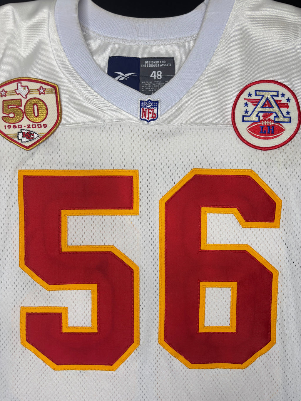 Kansas City Chiefs Derrick Johnson Autographed Reebok Pro Line Authentic W/ 50 Year Anniversary Patch Football Jersey Size: 48