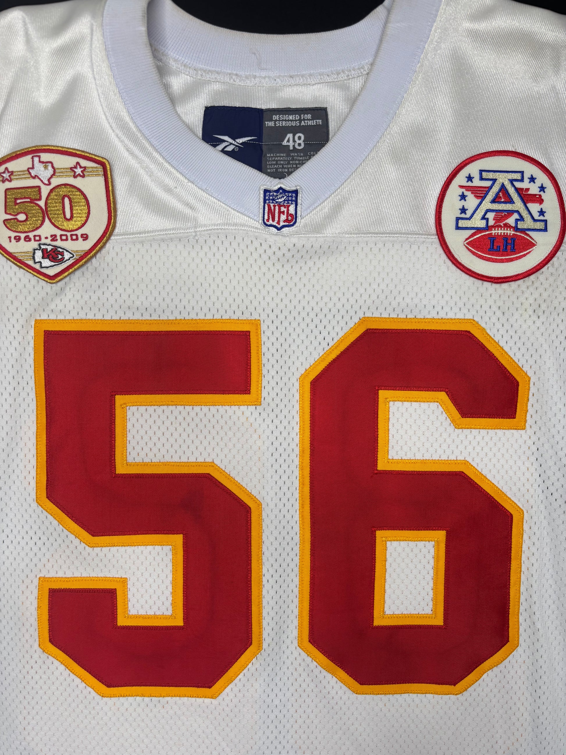 Kansas City Chiefs Derrick Johnson Autographed Reebok Pro Line Authentic W/ 50 Year Anniversary Patch Football Jersey Size: 48