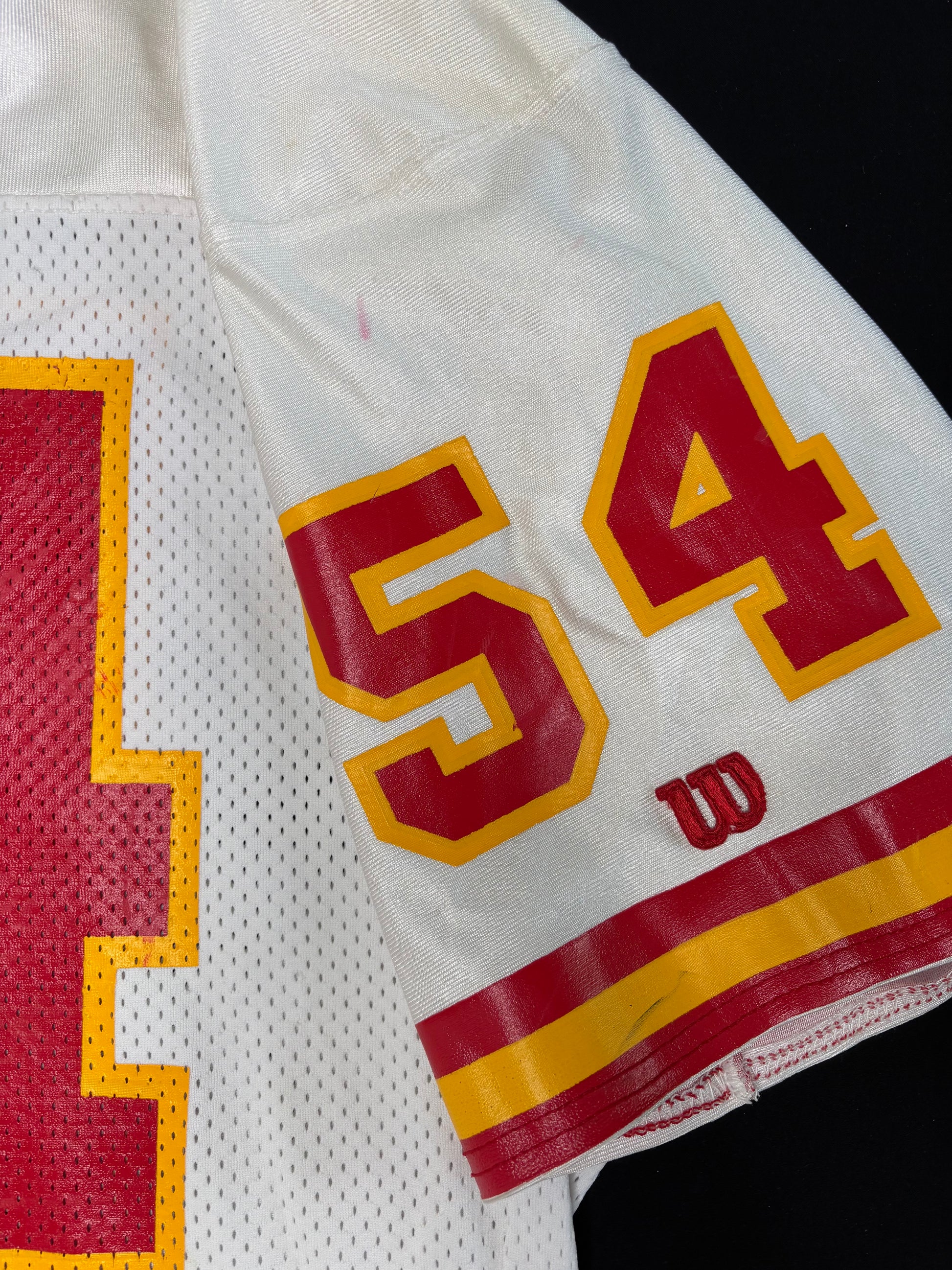 1991 Kansas City Chiefs Tracy Simien Game Worn Autographed Wilson Football Jersey Size: 46