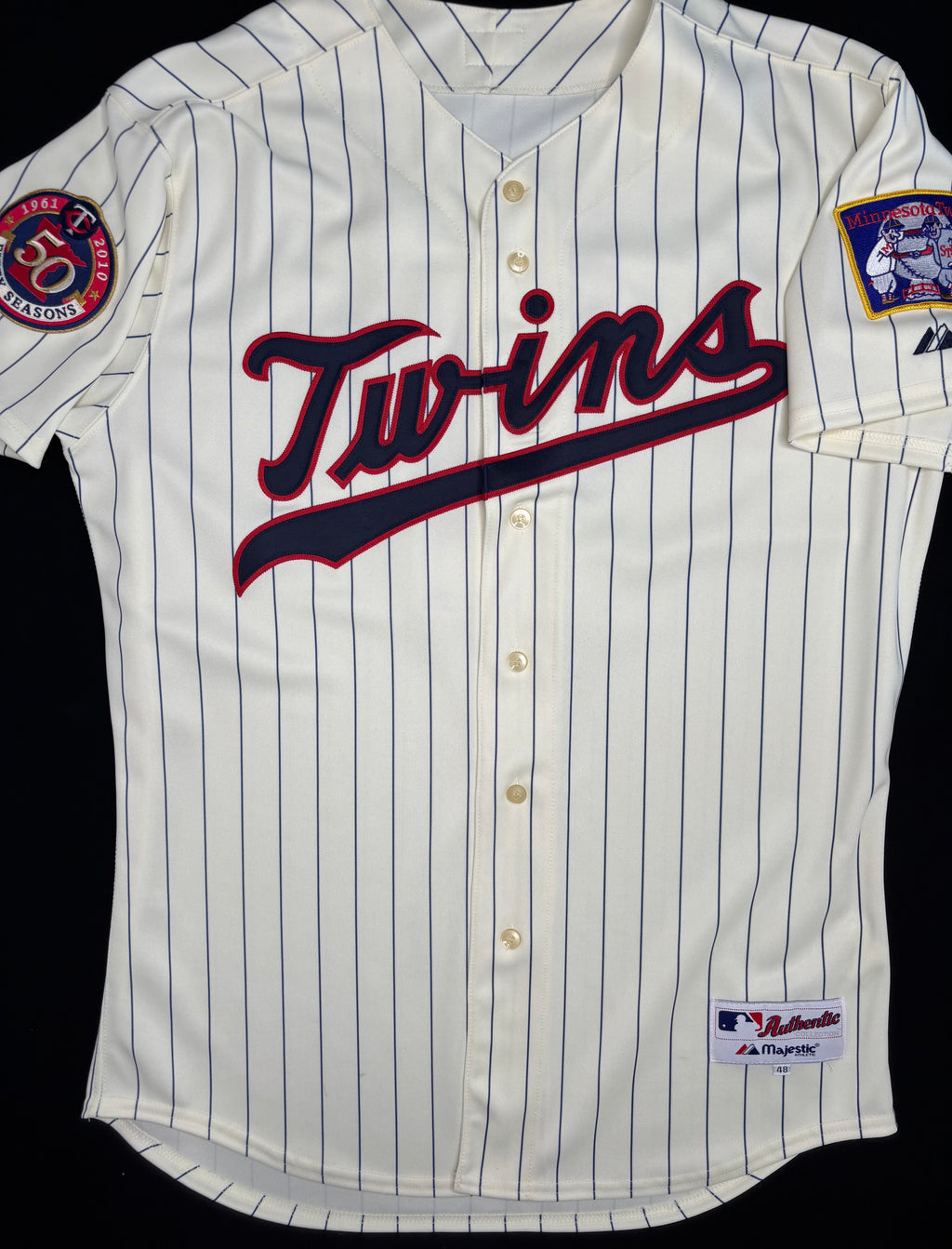 Minnesota Twins Joe Mauer 2010 Throwback Authentic Majestic baseball Jersey W/ Patches Size: 48
