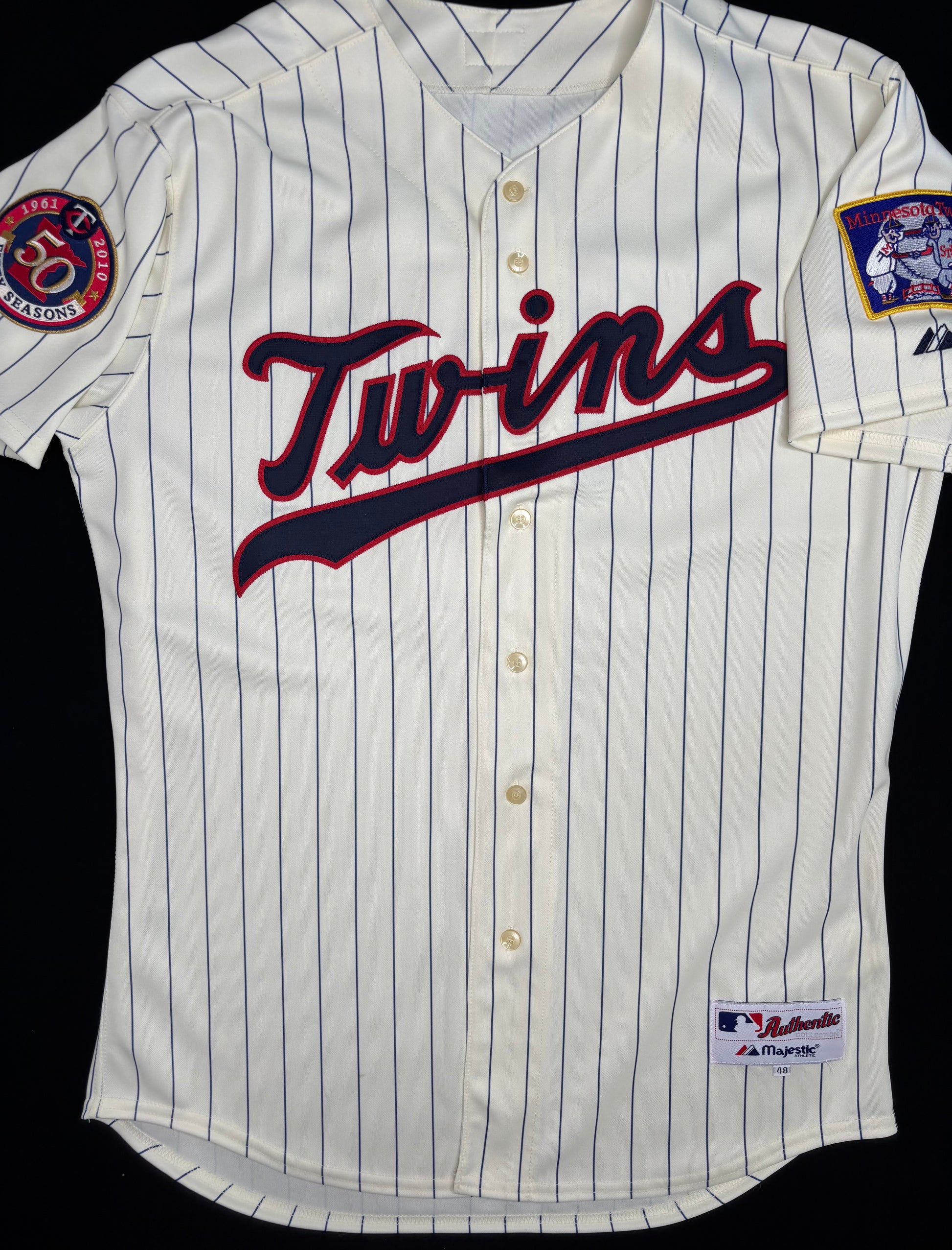 Minnesota Twins Joe Mauer 2010 Throwback Authentic Majestic baseball Jersey W/ Patches Size: 48