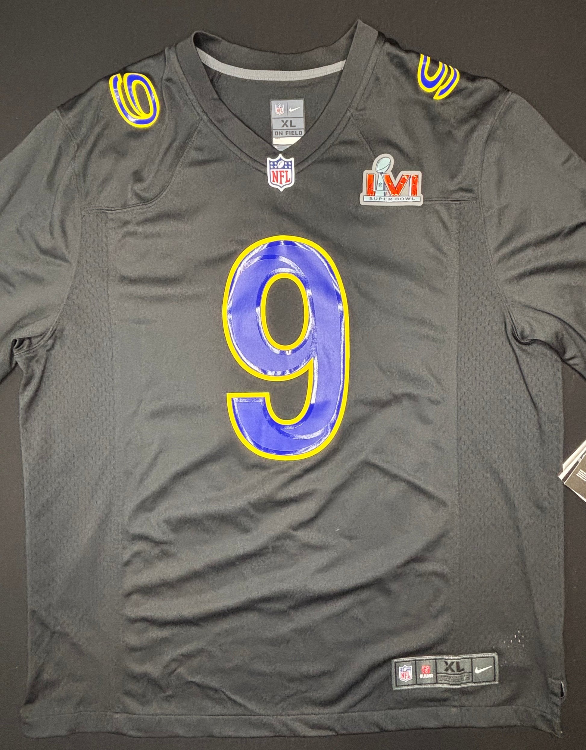 NWT Los Angeles Rams Matthew Stafford Super Bowl 56 Alt Black Nike Football Jersey Size: XL