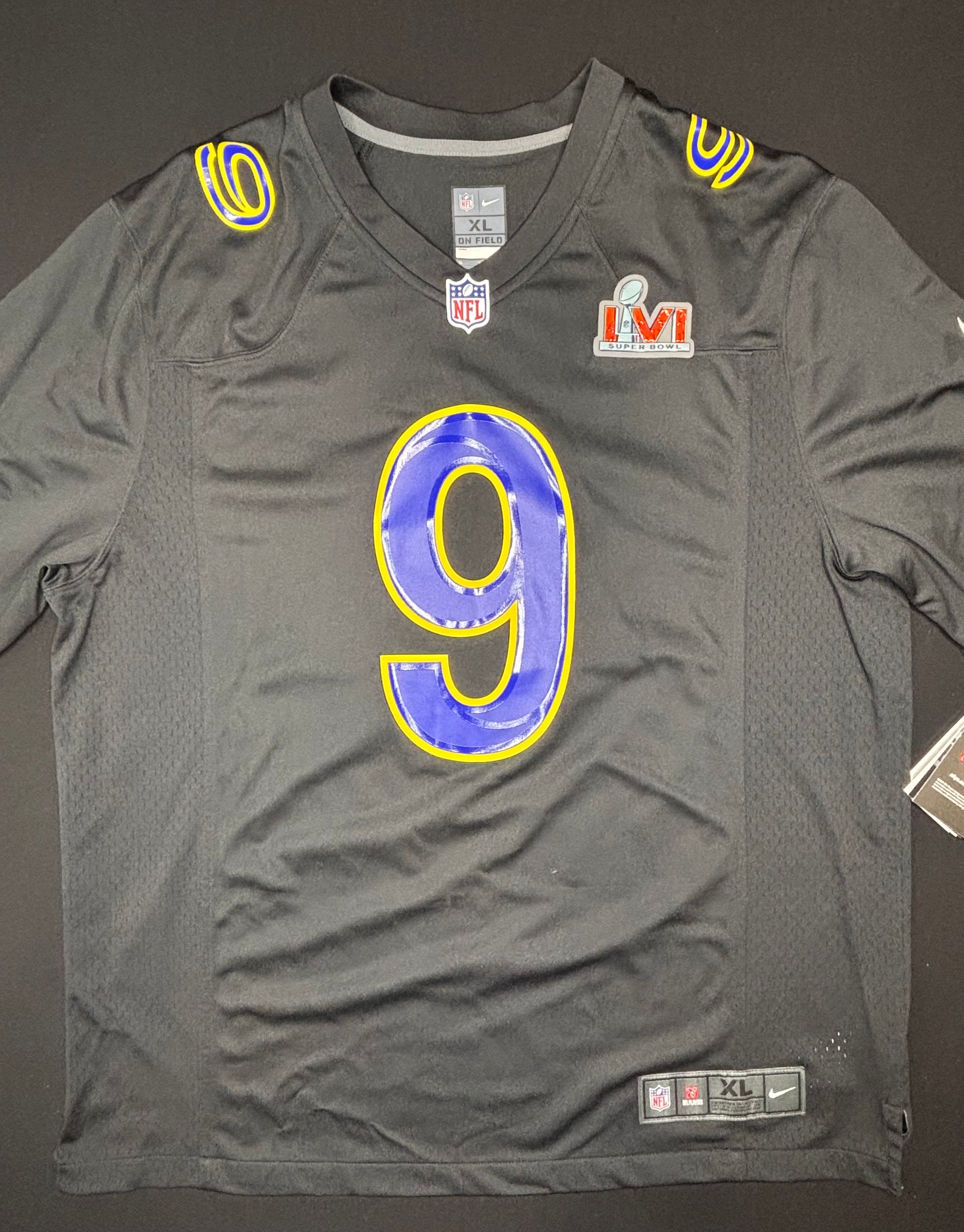 NWT Los Angeles Rams Matthew Stafford Super Bowl 56 Alt Black Nike Football Jersey Size: XL