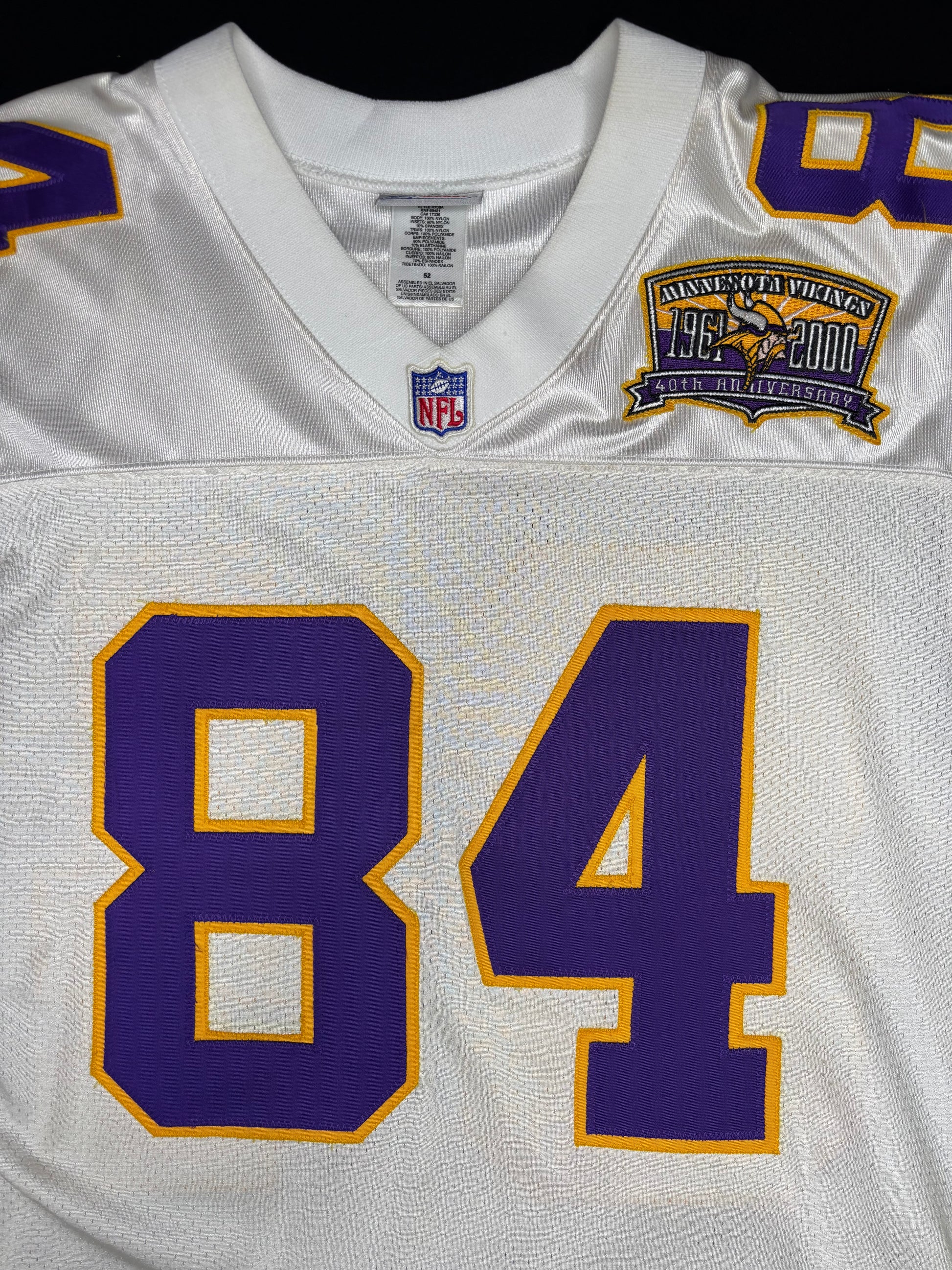 Minnesota Vikings Randy Moss Reebok Authentic w/ 40 Years Patch Football Jersey Size: 52