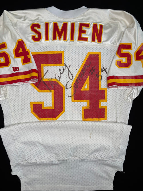 1991 Kansas City Chiefs Tracy Simien Game Worn Autographed Wilson Football Jersey Size: 46