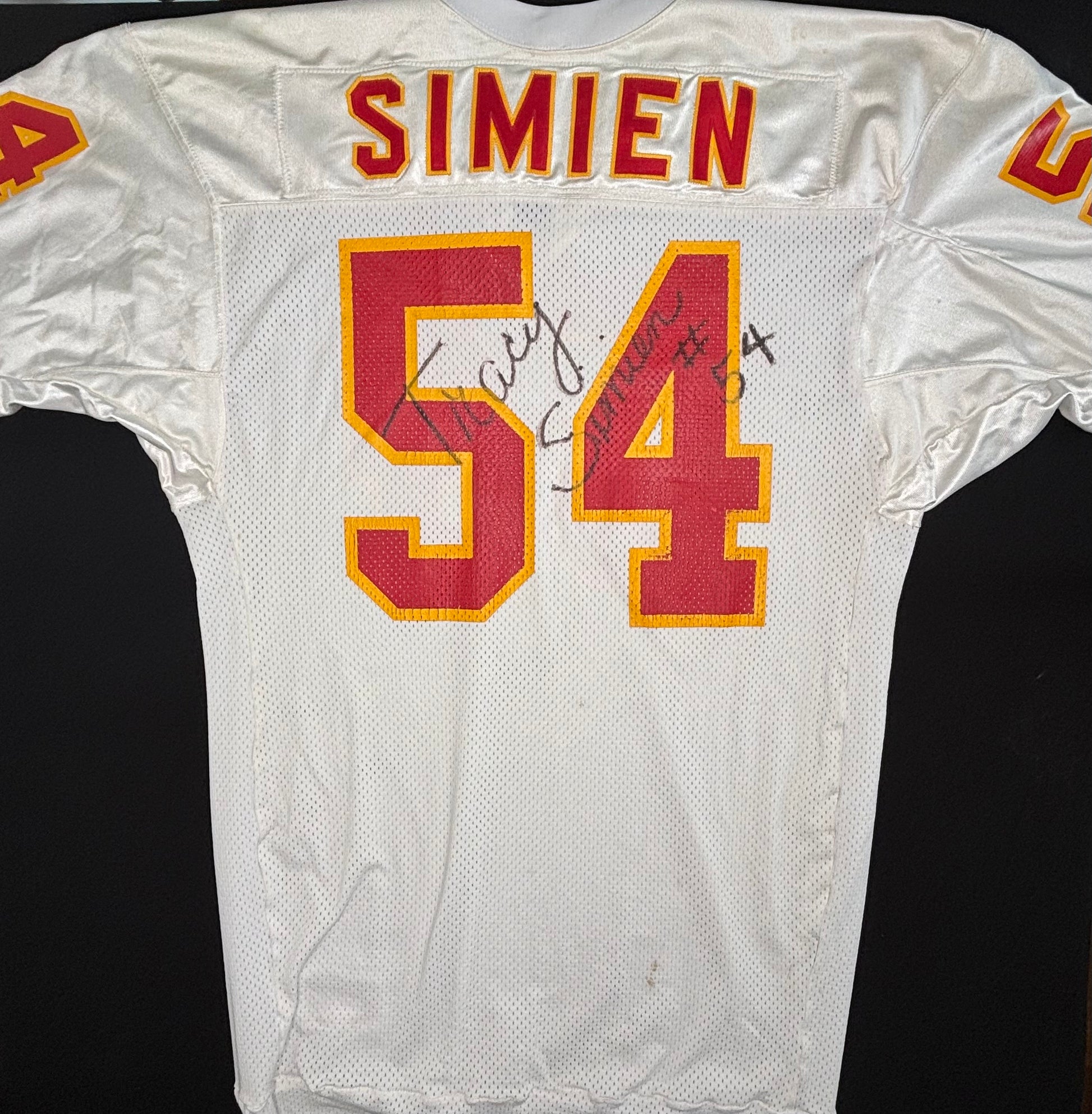 1991 Kansas City Chiefs Tracy Simien Game Worn Autographed Wilson Football Jersey Size: 46