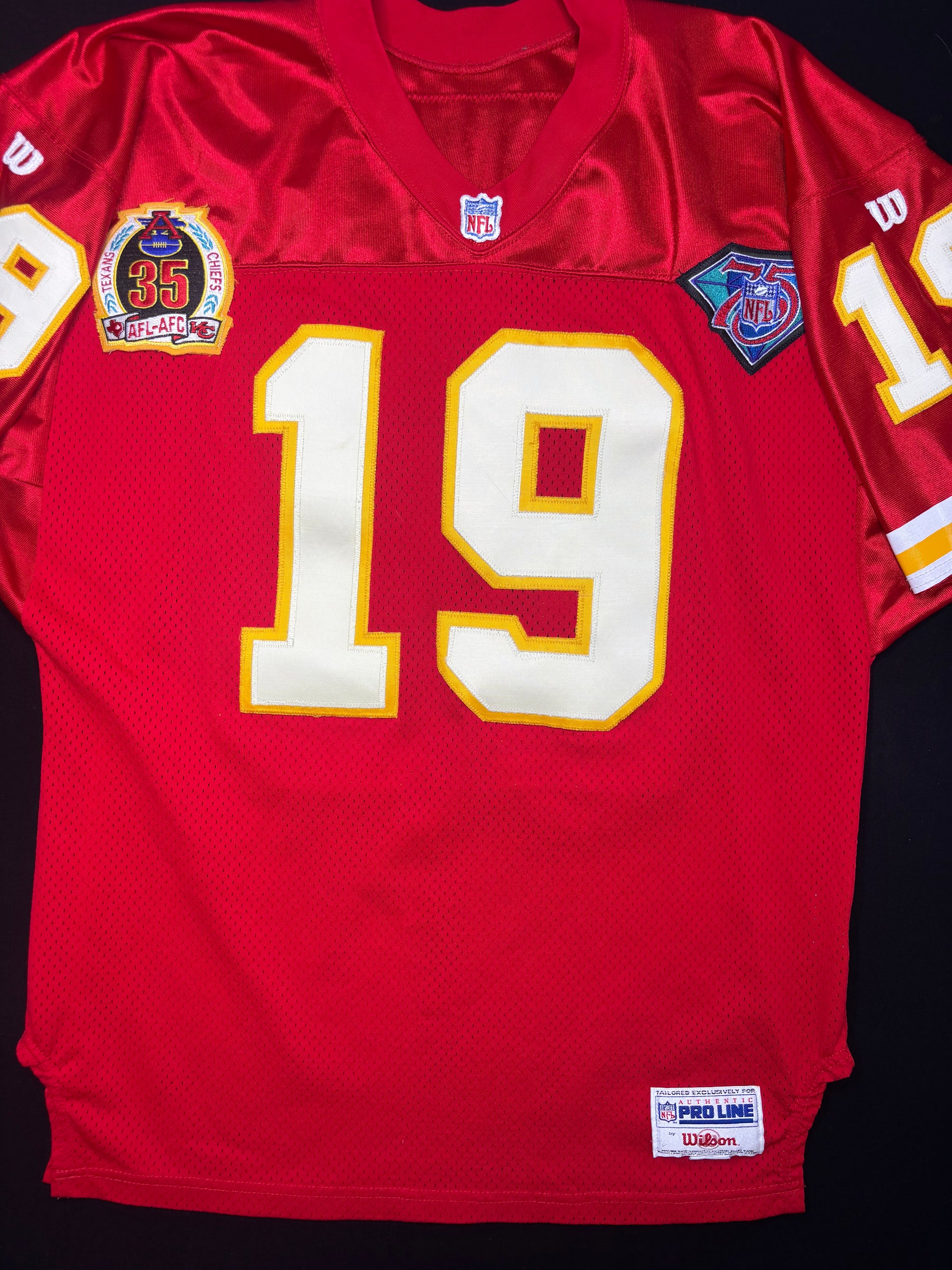 Kansas City Chiefs Joe Montana Wilson Pro Line Authentic W/ 35 Year Anniversary Patch Football Jersey Size: 48
